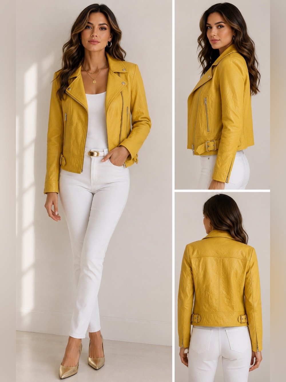 MICHAEL Michael Kors Mustard Yellow Leather Moto Jacket